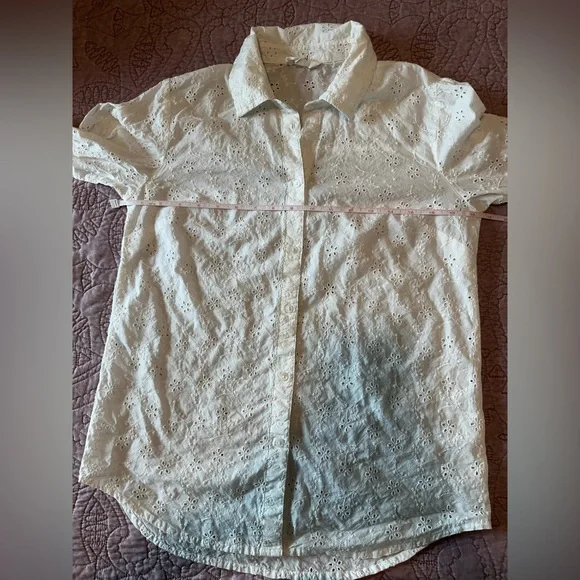 Candice Cameron Bure White Eyelet Button-Up Shirt - Size XS - Picture 7 of 14